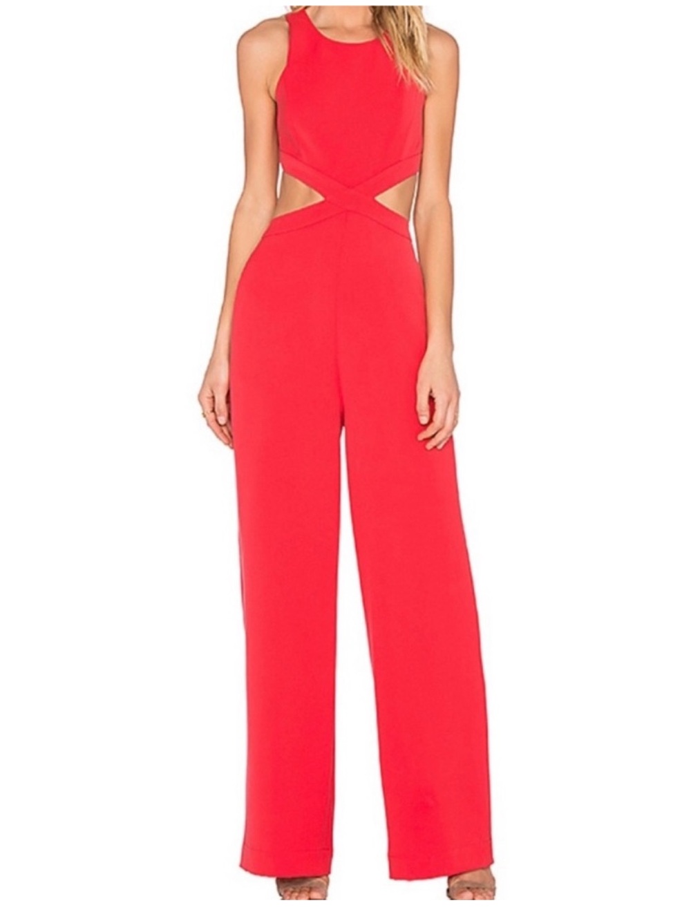 BCBGMaxAzria Red Cutout Wide-Leg Jumpsuit